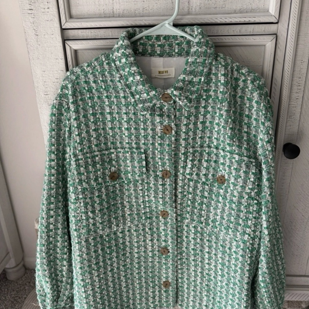 Anthropologie Maeve Green Tweed Shacket Size Large